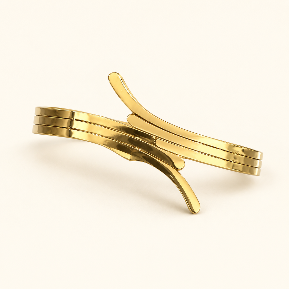 Abstract Triple-Layer Gold Bangle