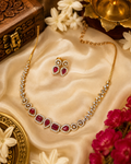 Ruby Zircon Necklace Set with Matching Stud Earrings