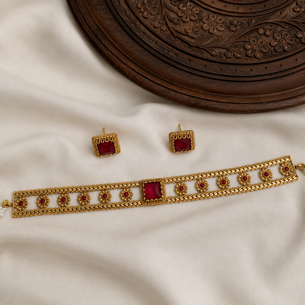 Traditional Ruby Stone Choker Set