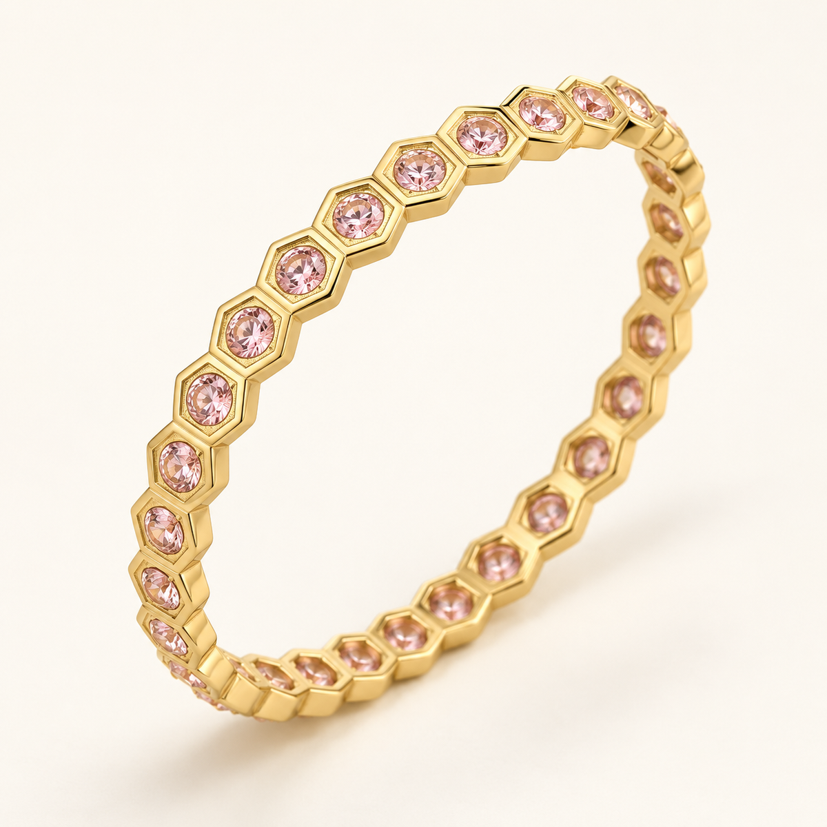 Kids size Geometric Stone-Studded Gold Bangle