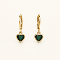 Emerald Heart Drop Huggie Earrings
