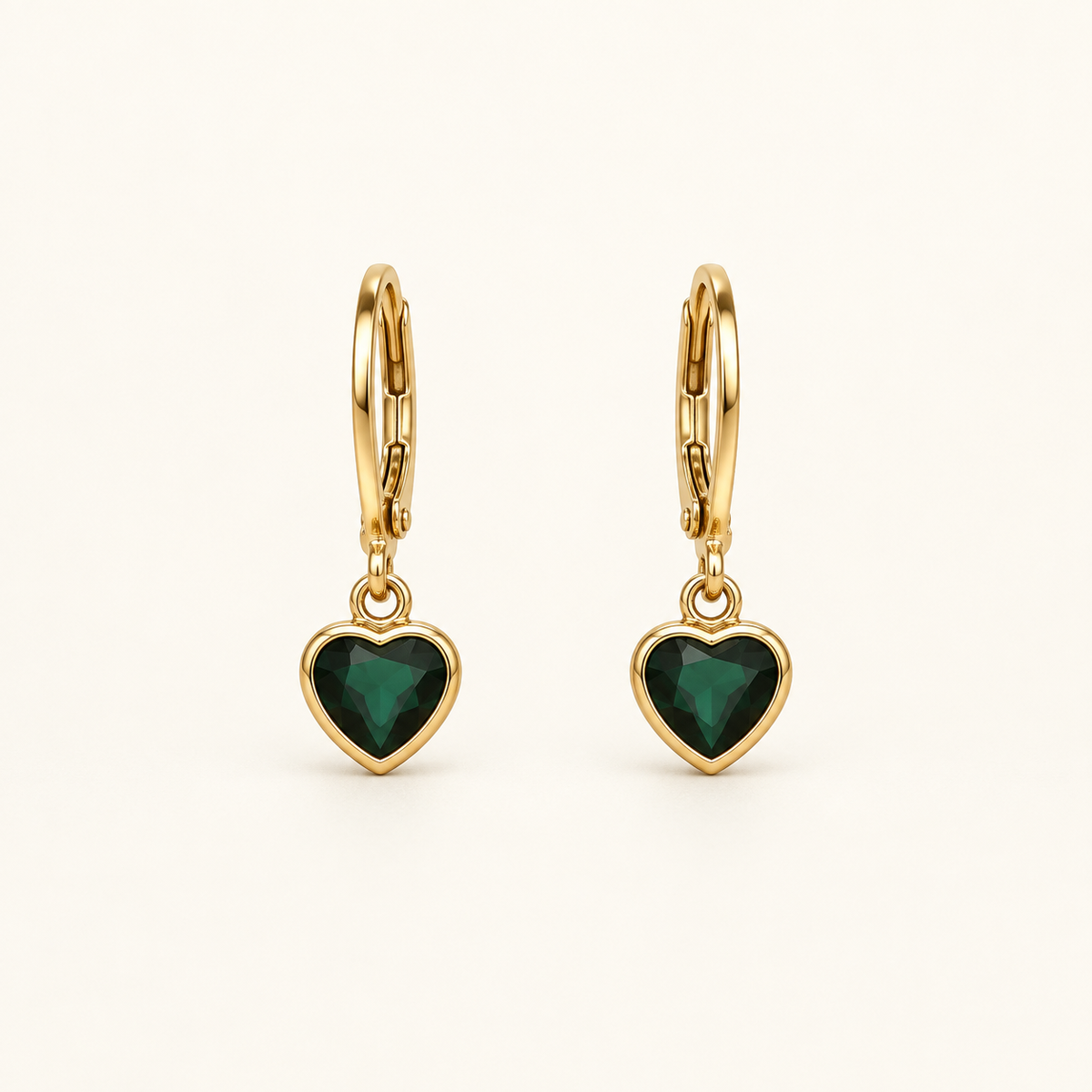 Emerald Heart Drop Huggie Earrings