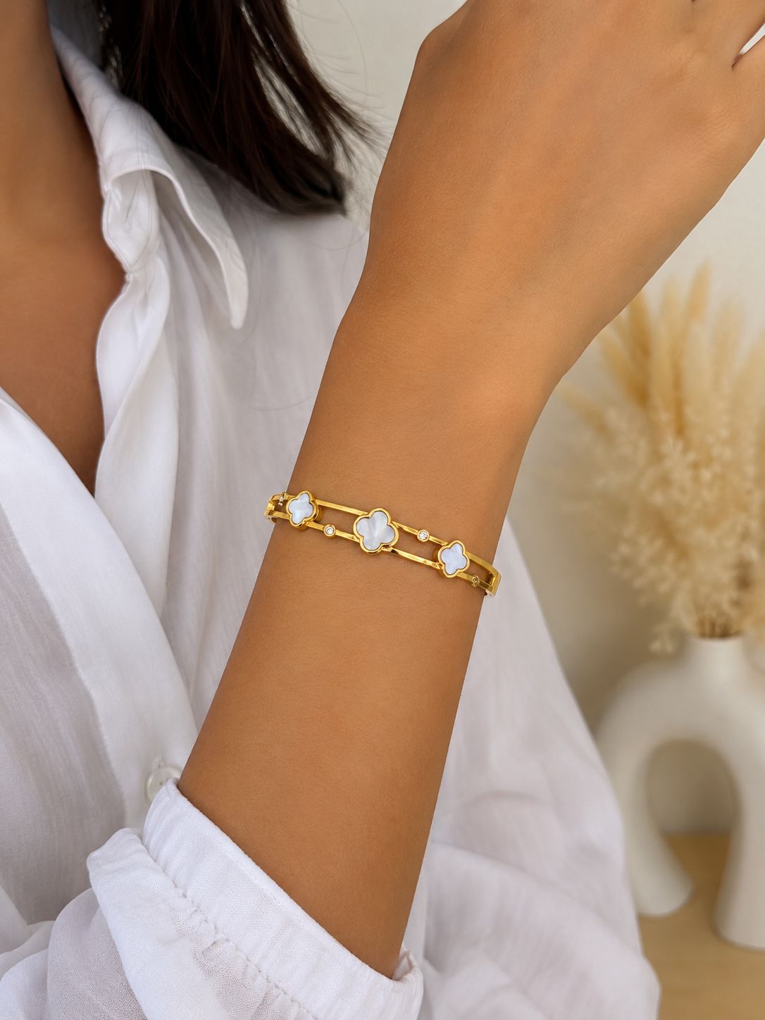 White Clover Charm Bangle