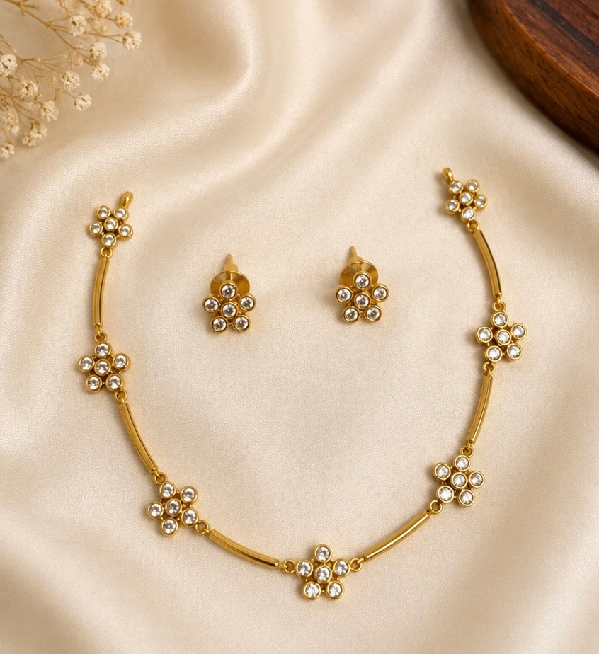 Floral Crystal Necklace Set with Earrings