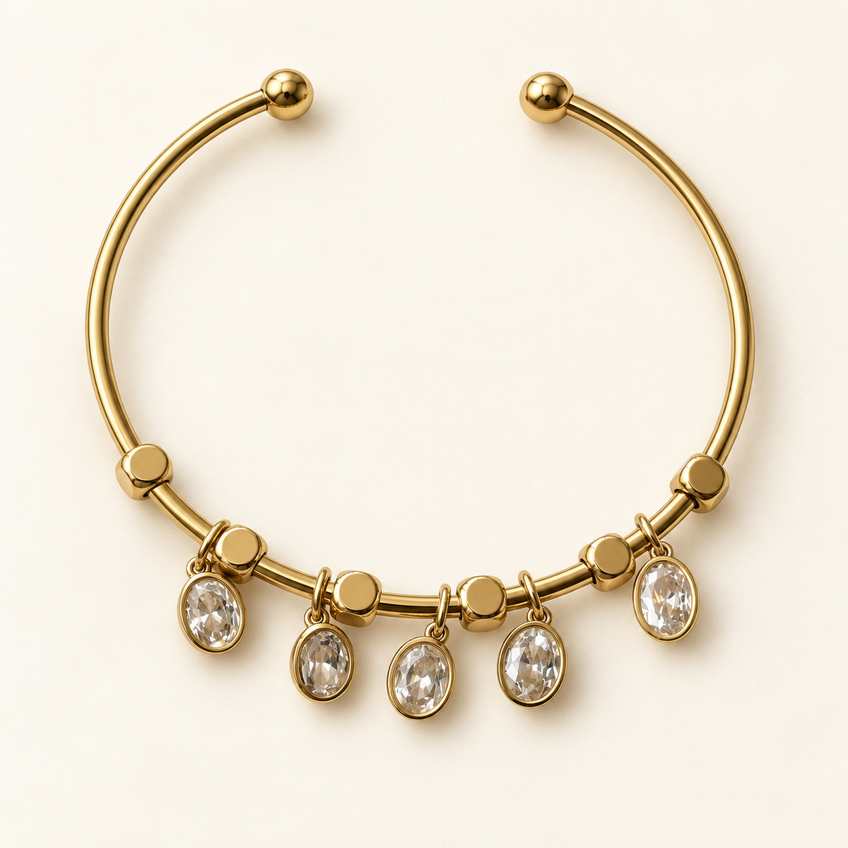 Crystal Charm Open Cuff Bracelet
