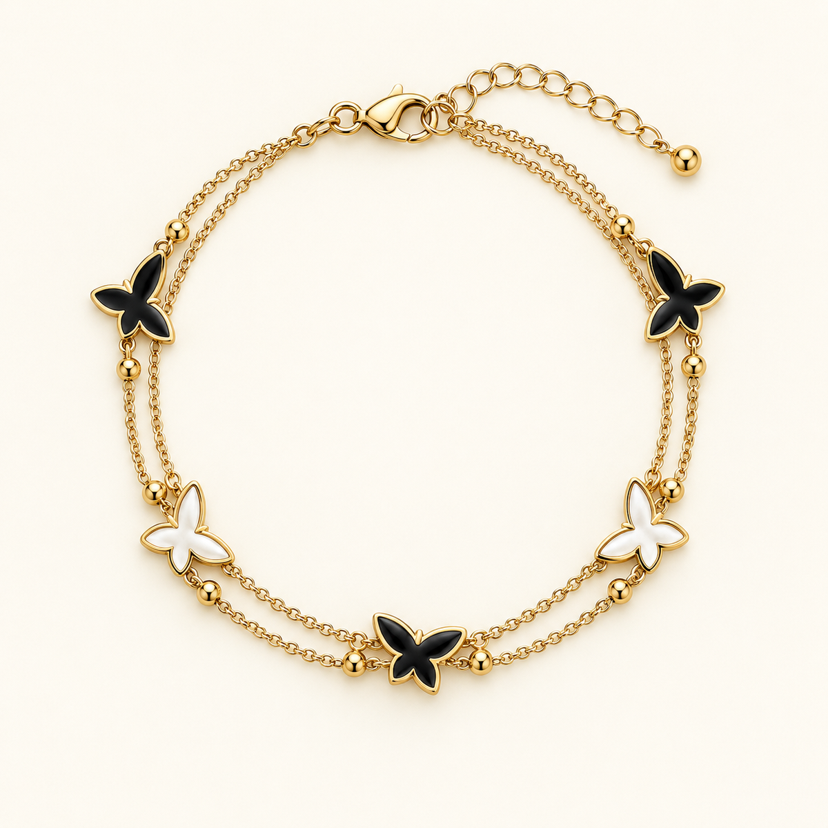 Monochrome Butterfly Layered Bracelet