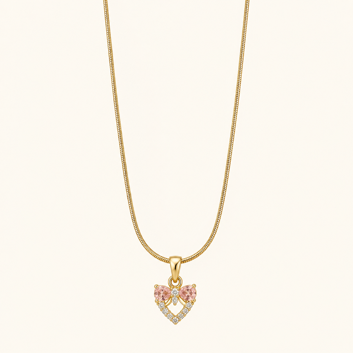 Pink Bow Heart Pendant Necklace
