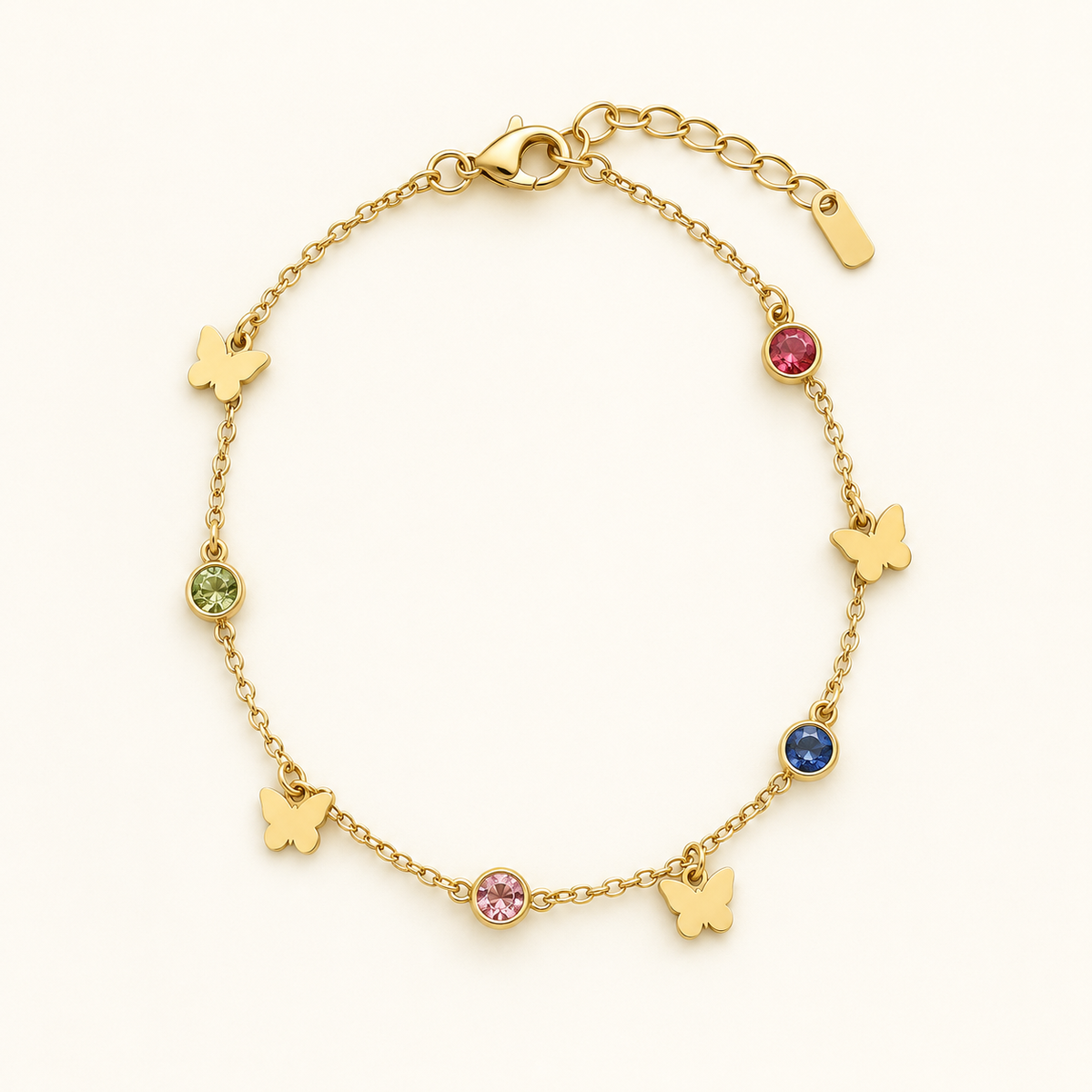 Multicolor Butterfly and crystal Charm Bracelet