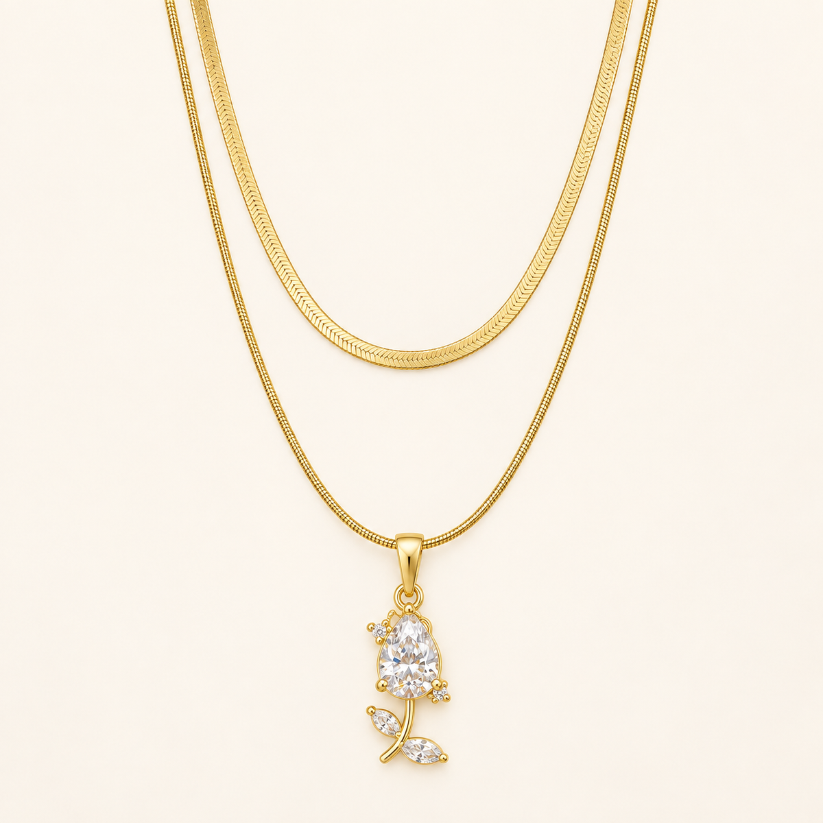 Layered Crystal Rose Pendant Necklace