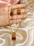 Lakshmi Pendant Necklace Set with Ruby Red Stone