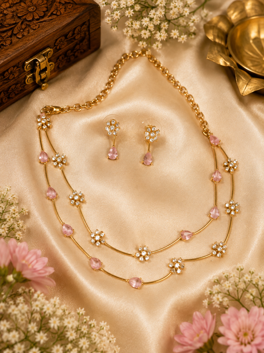 Blush Pink Floral Necklace Set
