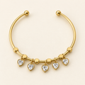 Crystal Heart Charm Cuff Bracelet