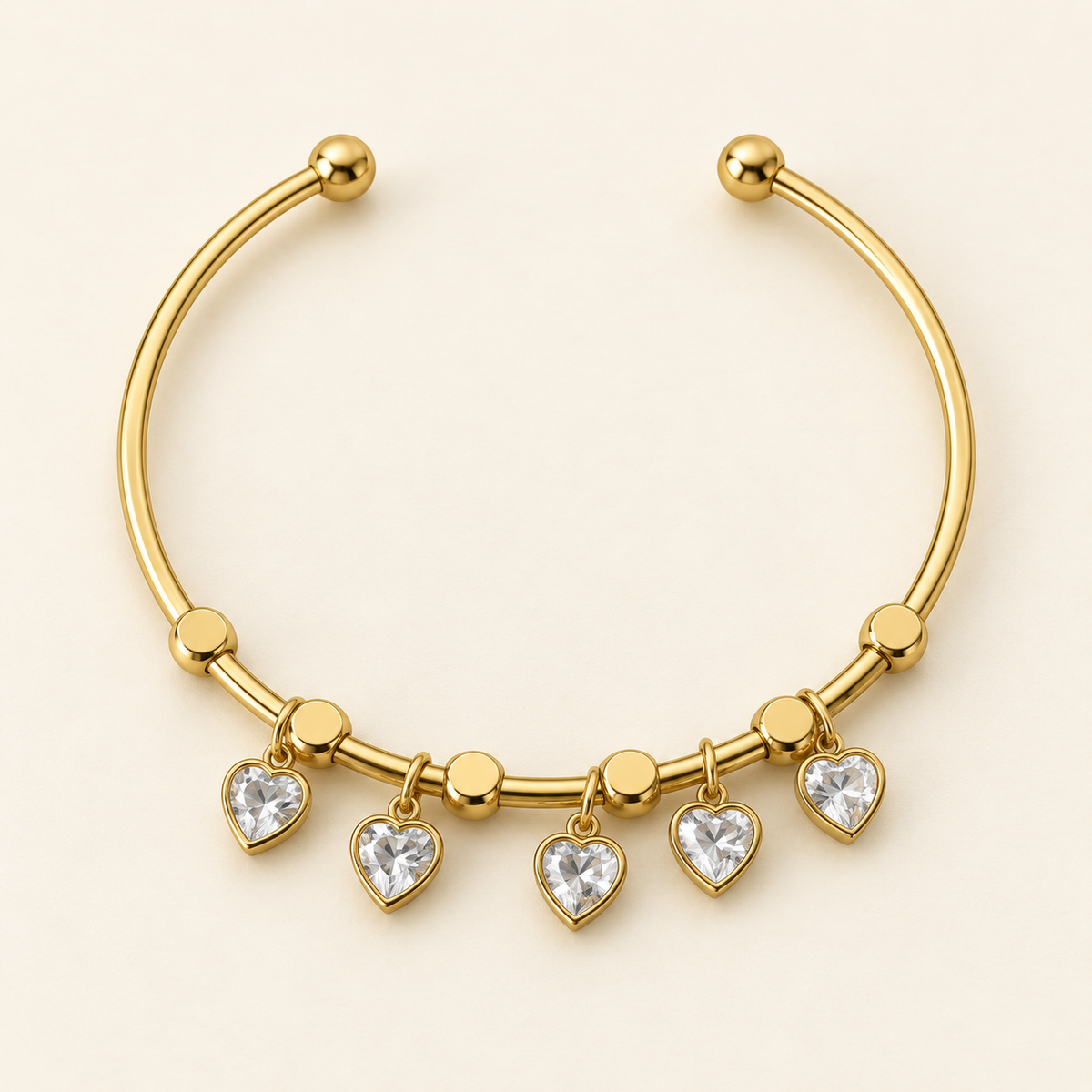 Crystal Heart Charm Cuff Bracelet