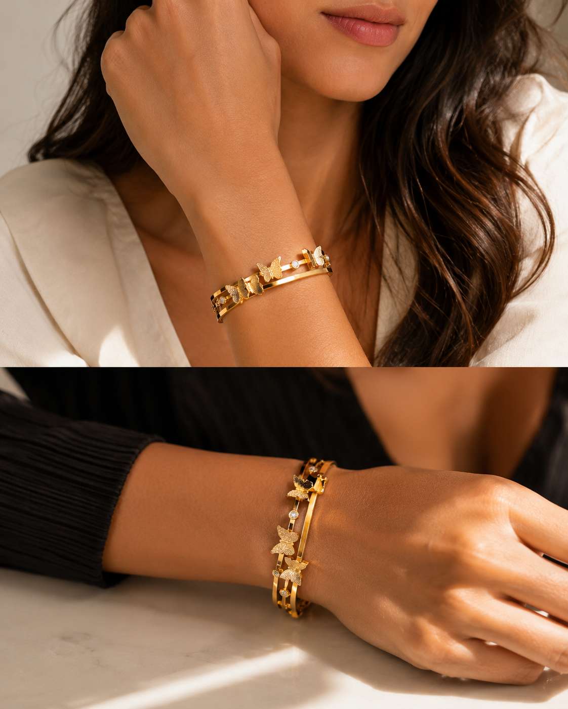 Butterfly Crystal Gold Bangle