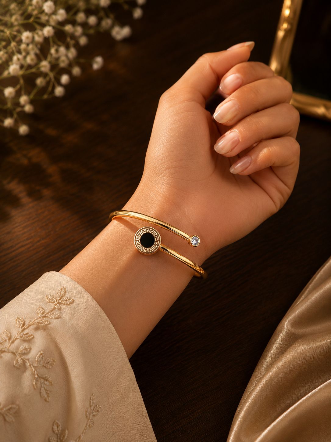 Black Stone Open Cuff Bracelet